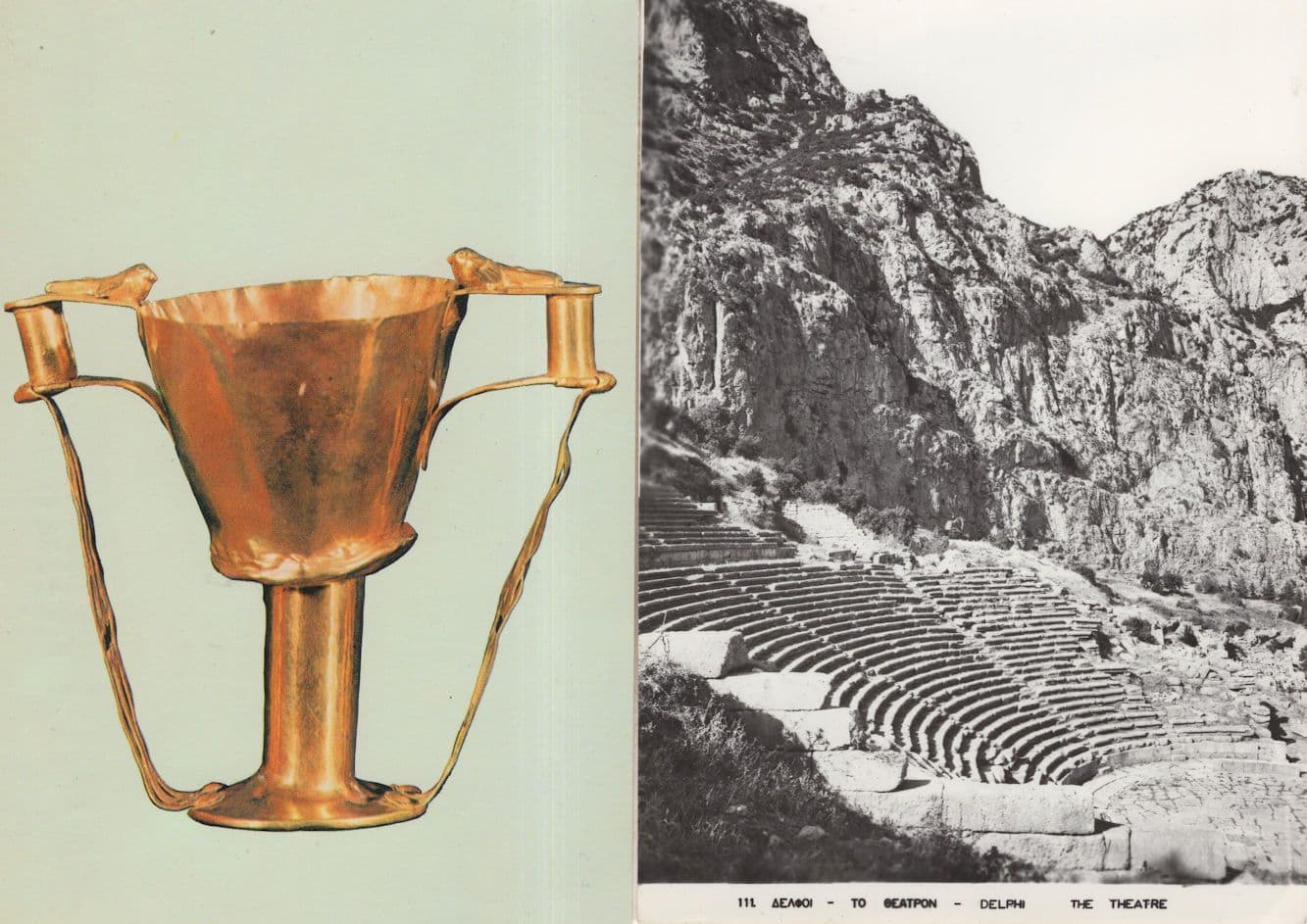 Delphi Greek Theatre Athens Gold Cup 2x Greek Postcard s