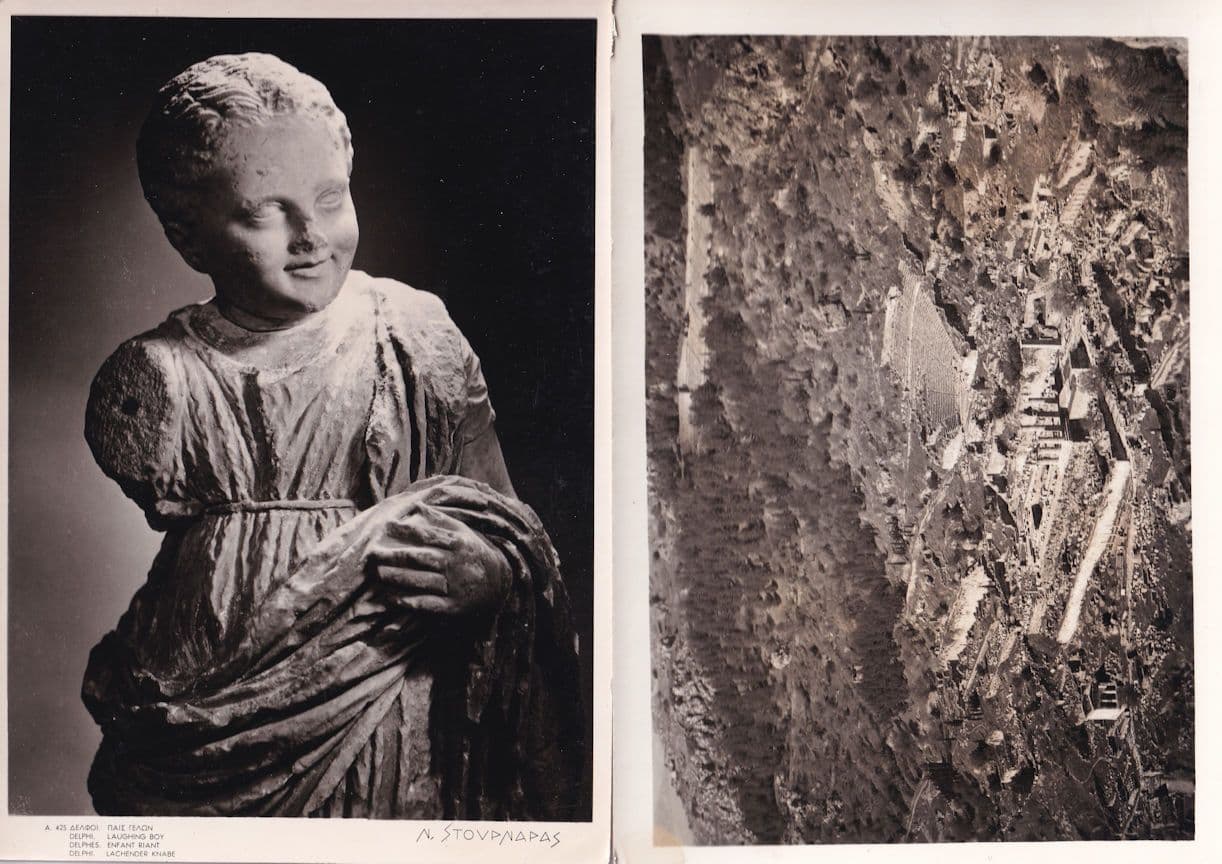 Delphi Laughing Boy Statue & Aerial 2x RPC Greek Postcard s