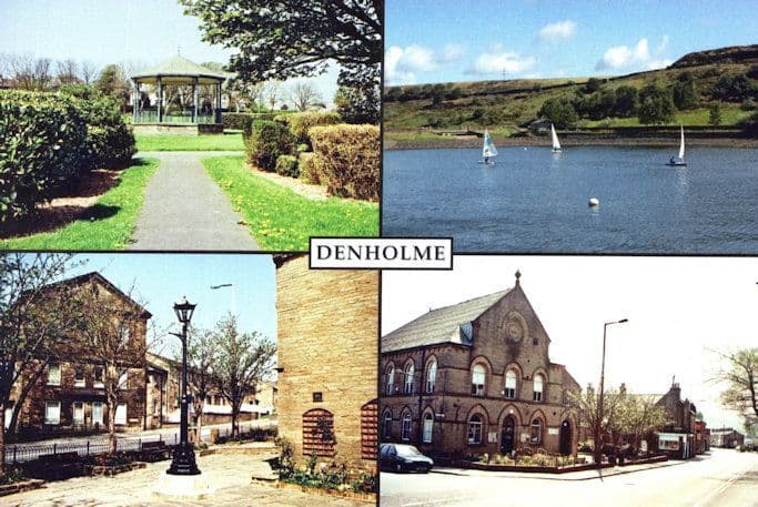 Denholme Reservoir The Mechanics Institute Yorkshire Postcard
