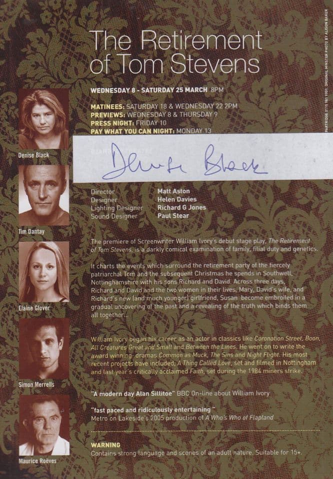 Denise Black Coronation Street Retirement Of Tom Stevens Signed Theatre Flyer