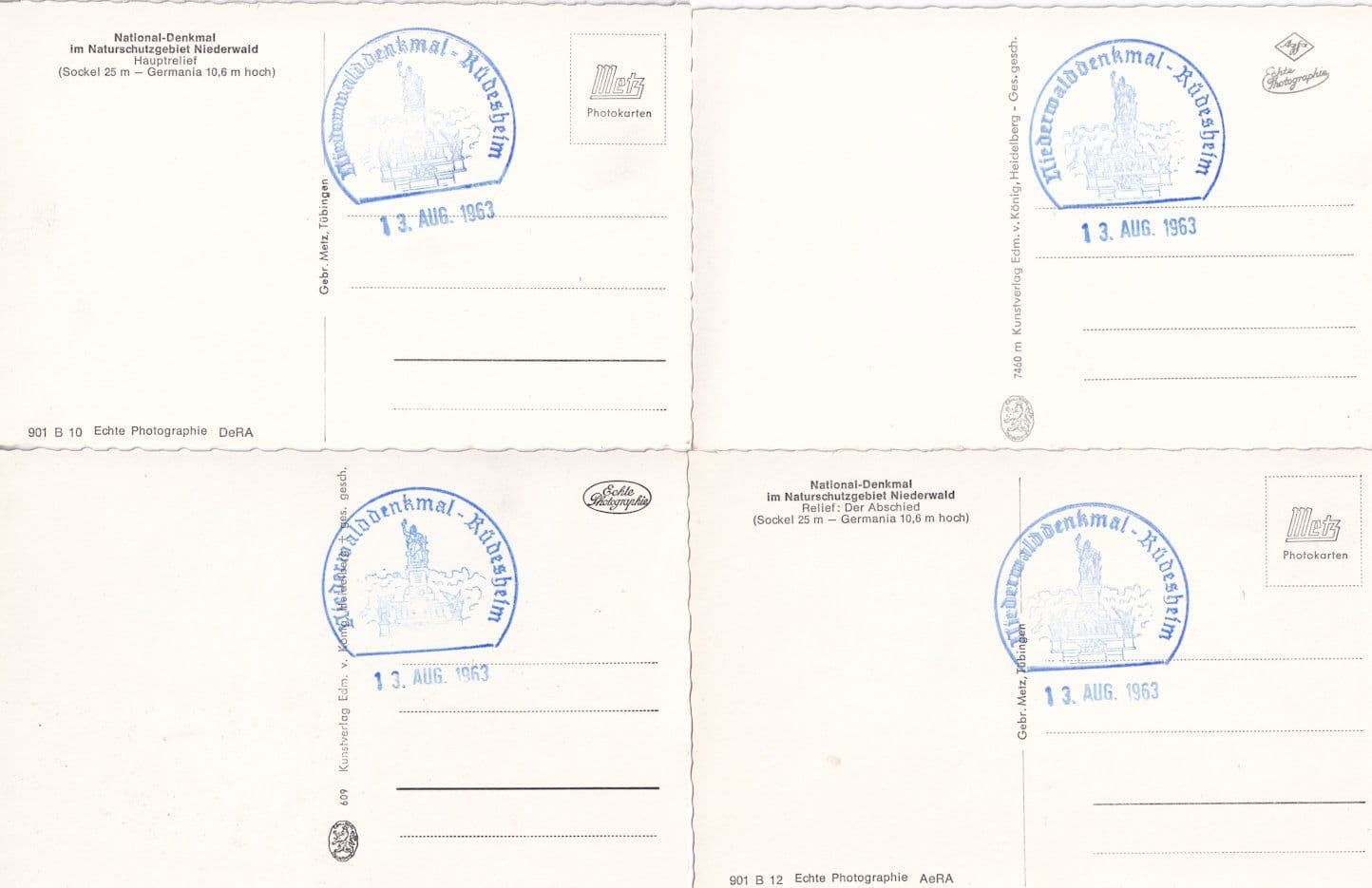 Denkmal Im Naturschutzgebiet Niederwald Rudesheim Rhein 4x Military RPC German Postcard s