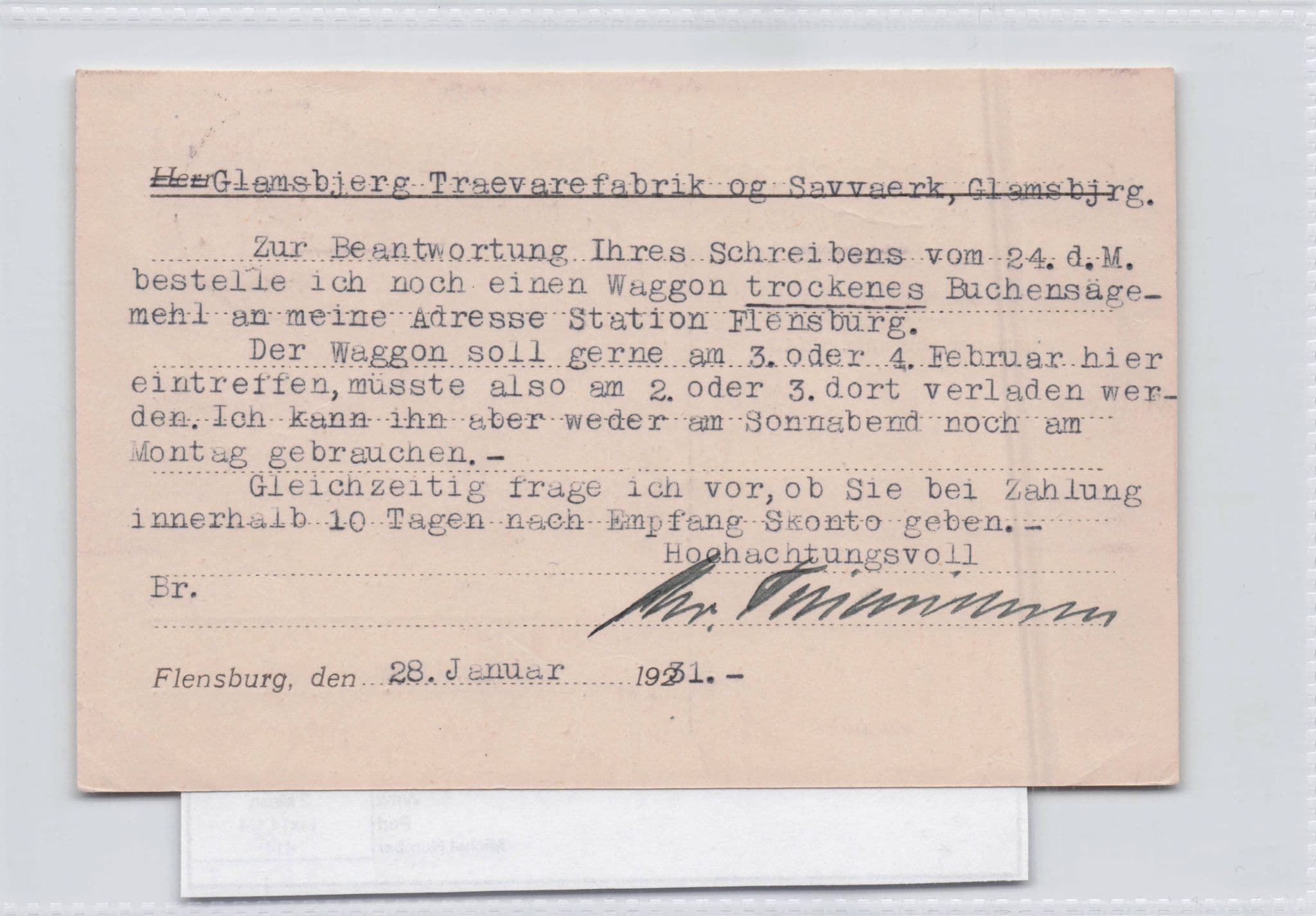 Denmark Wood & Coal Flensburg Weimar German Old Postcard