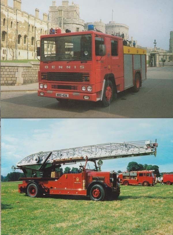 Dennis RS & Leyland Ladder Salisbury Brigade Rare Fire Engine 2x Postcard