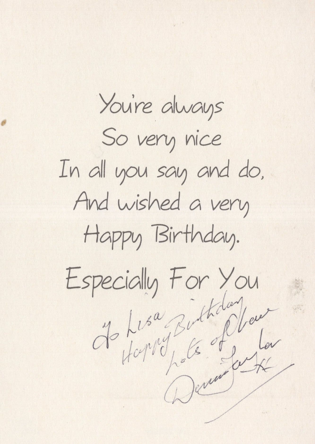 Dennis Taylor Snooker Hand Signed Birthday Card