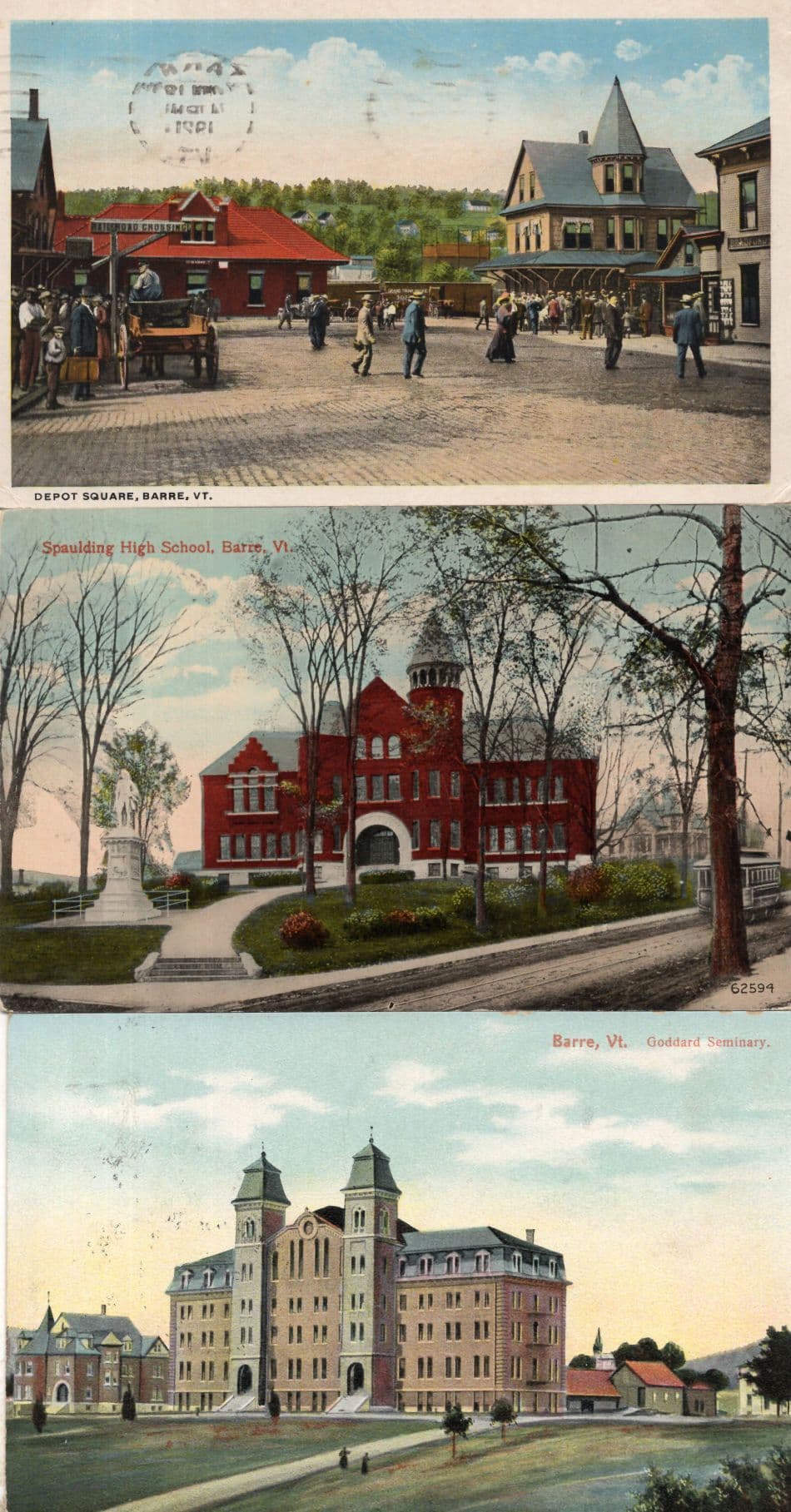 Depot Square Barre USA Railroad 3x Antique Postcard s