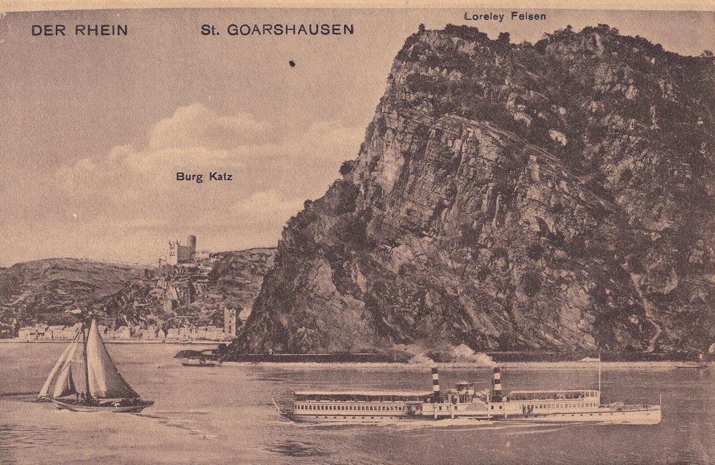 Der Rhein St Goarhausen Sailing Boat Ferry Old German Postcard