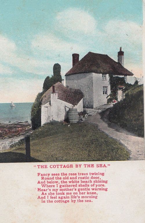 Derby Cottage By The Sea  Poetry Songcard Antique Poem Postcard