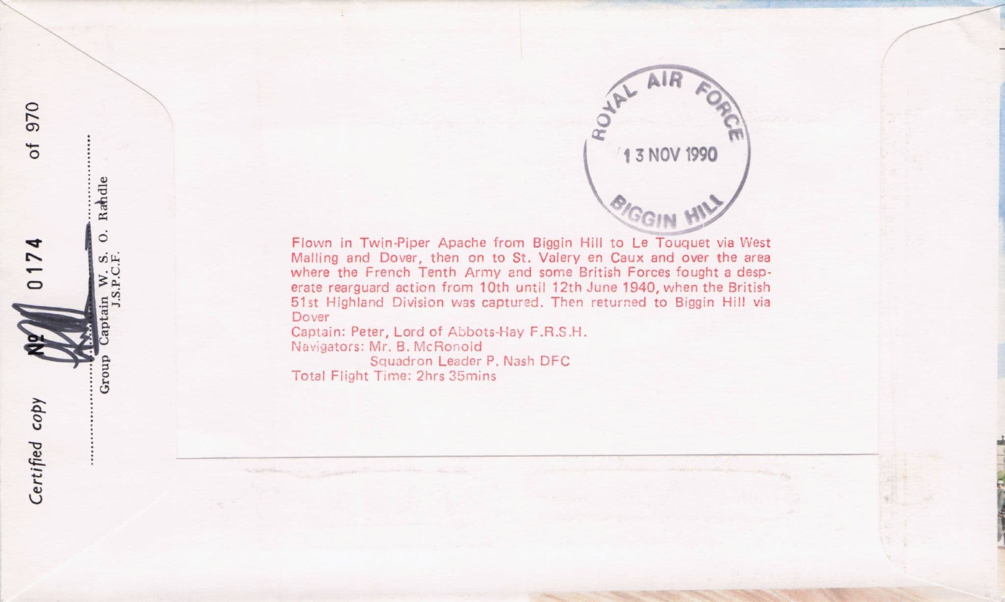 Derek Lang Cameron Highlanders G Skelton WW2 Fall Of France Hand Signed FDC