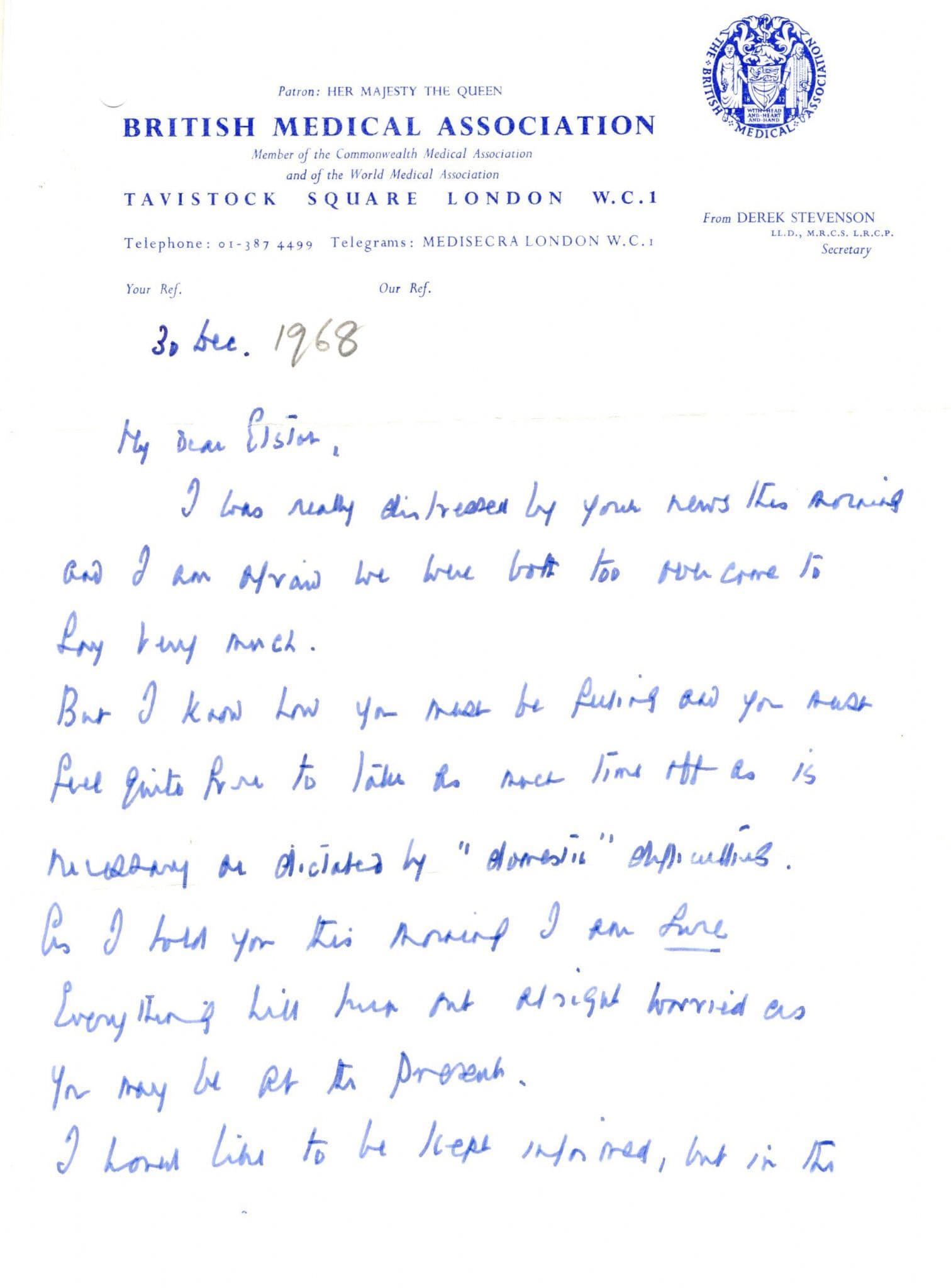 Derek Stevenson British Medical Association WW2 Far East Doctor Signed Letter