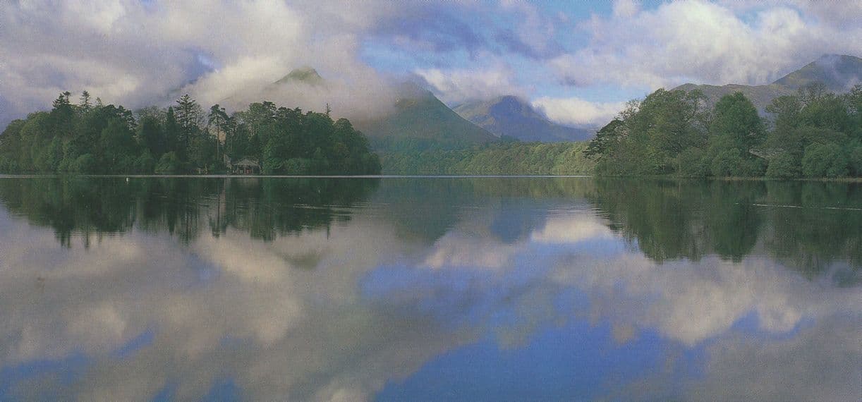 Derwent Water Reflections Cumbria Widescreen Rare Postcard