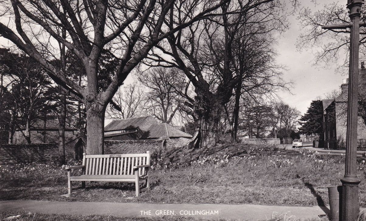 Deserted Park Bench at Collingham Green Yorkshire Real Photo Postcard
