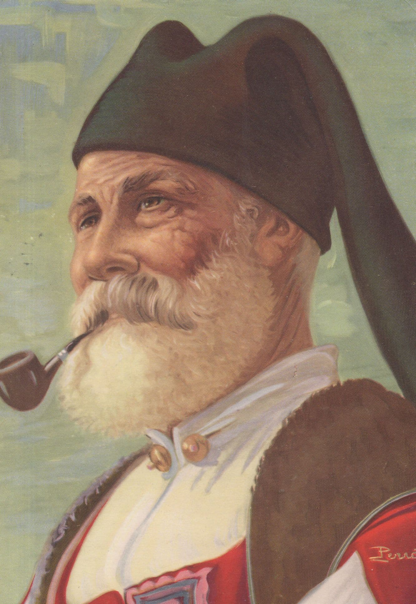 Desulo Italian Elderly Man Costume Smoking Pipe Vintage Postcard