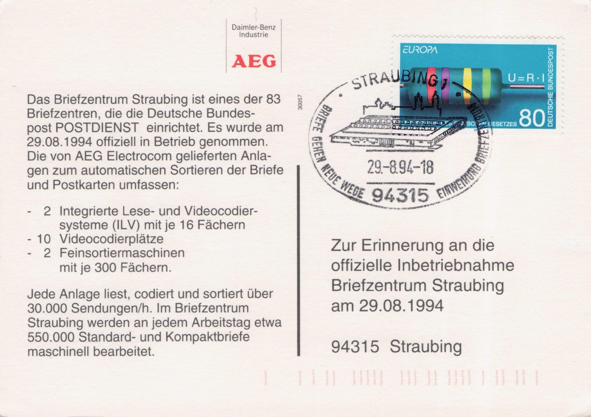 Deutche Bundespost Postal Machines 1994 Postdienst FDC Postcard