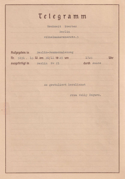 Deutsche Reichspost Berlin Germany 1929 Antique Telegram