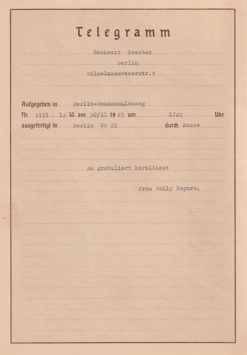 Deutsche Reichspost Berlin Germany 1929 Antique Telegram