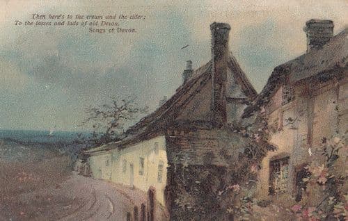 Devon Cream Cider & Lasses Old Song Oilette Painting Postcard