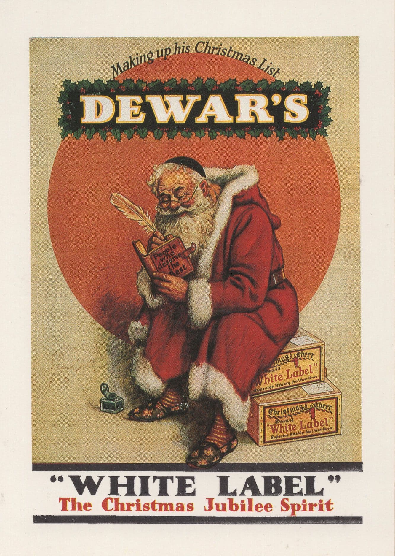 Dewars White Label Christmas Jubilee Spirit Drink Advertising Postcard
