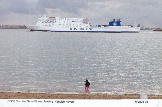 DFDS Tor Line Dana Sirena Leaving Harwich Sea Harbour Haven Girl Waving Postcard