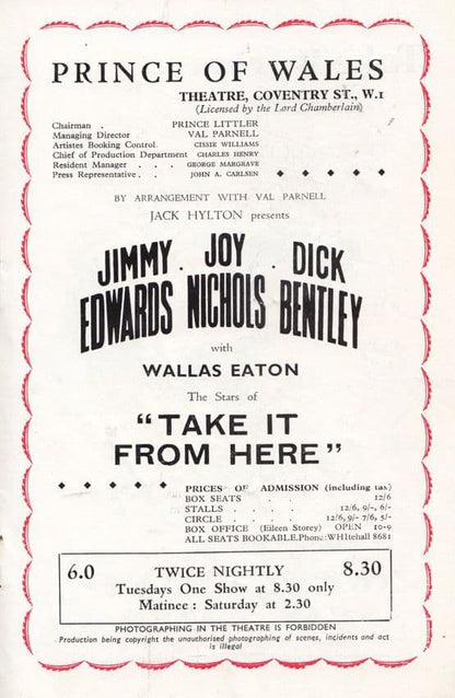 Dick Bentley Jimmy Edwards Musical Coventry Theatre Programme
