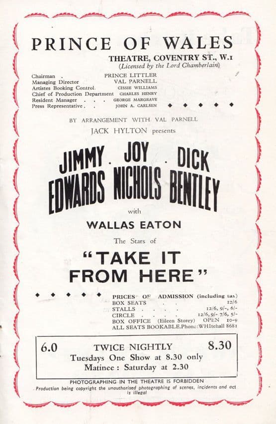Dick Bentley Jimmy Edwards Musical Coventry Theatre Programme
