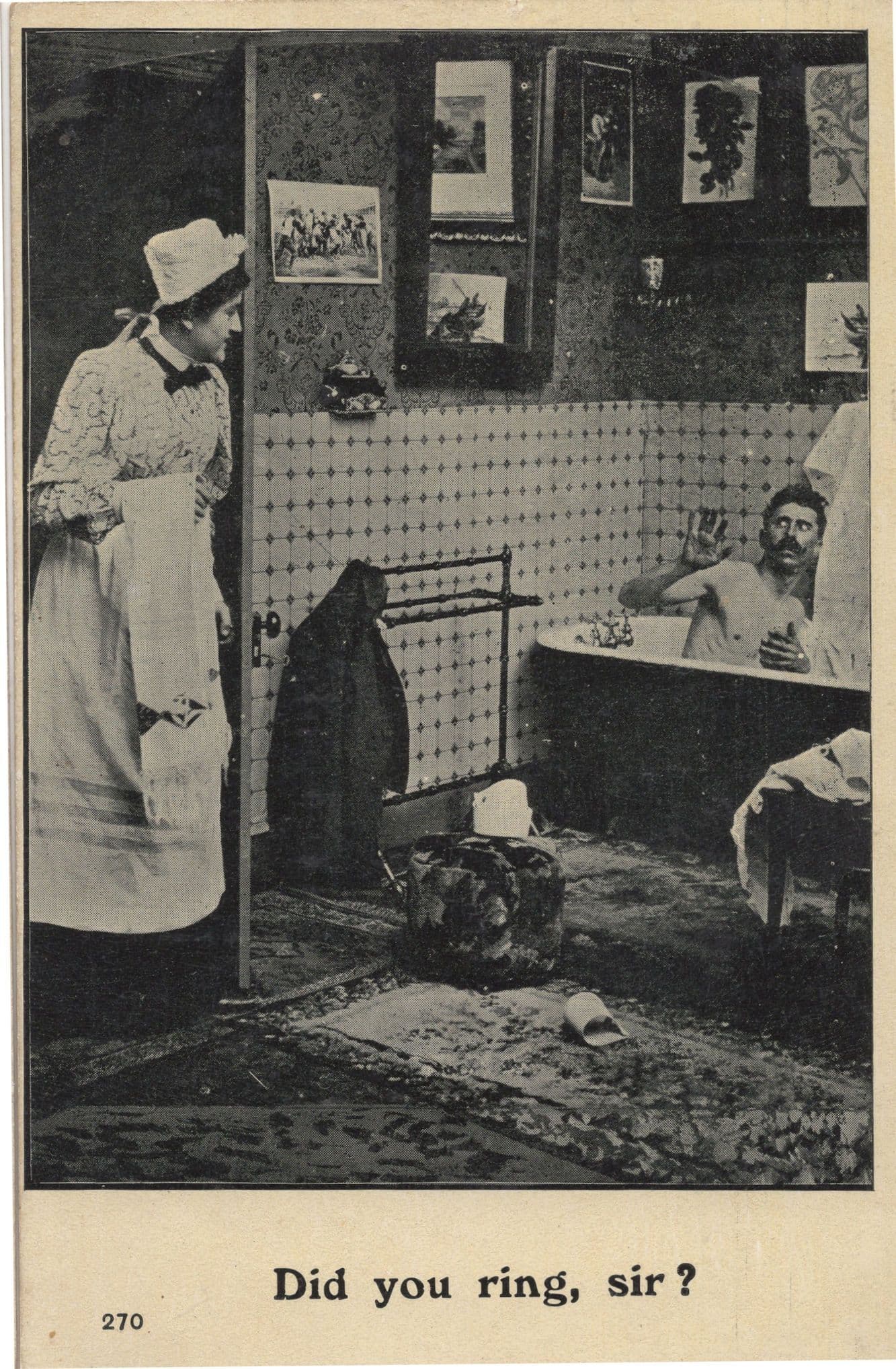 Did You Ring Sir French Maid Enters Mans Bath Room Comic Postcard