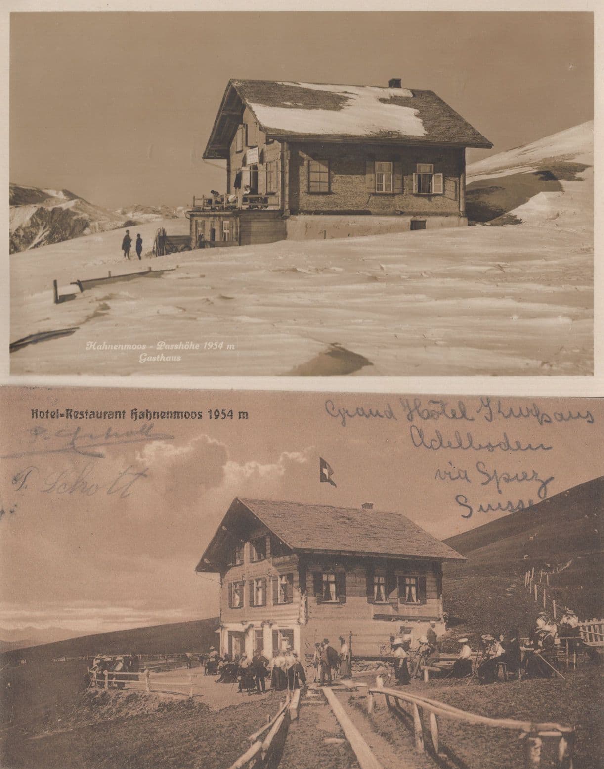 Diners at Hahnenmoos Restaurant Adelboden 2x Old Switzerland Postcard s