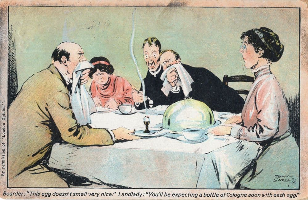 Dinner Party Rude Man Smelly Egg Bottle Of Cologne Old WW1 Comic Postcard