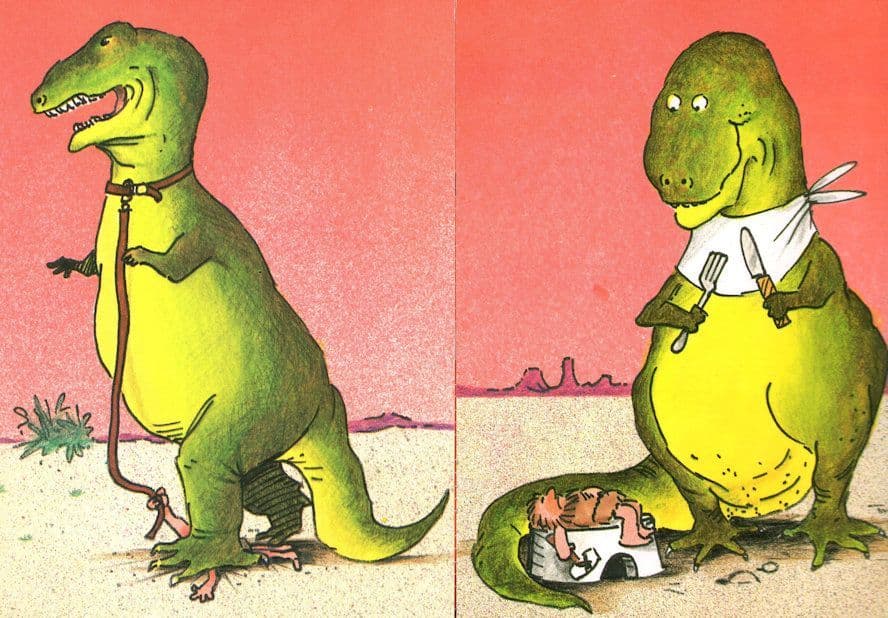 Dinosaur Humour 2x Athena 1980s Comic Postcard s