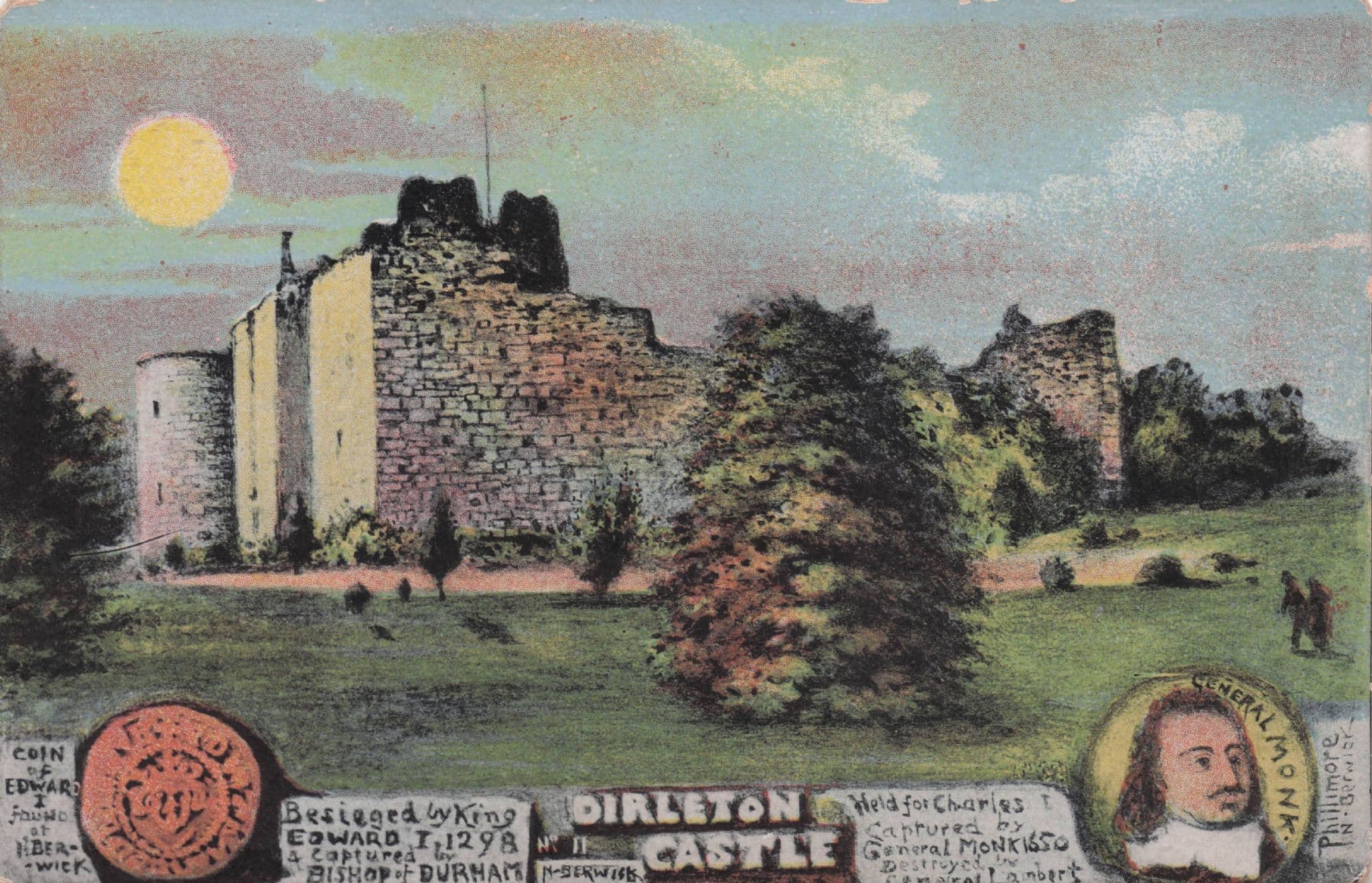 Dirleton Castle Scottish King Charles General Monk R Phillimore Rare Antique Postcard