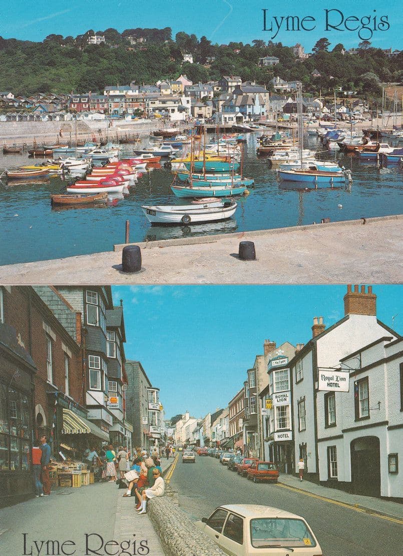 Disabled Car Lyme Regis Grocers AA Sign Kodak Camera Boats 2x Dorset Postcard s