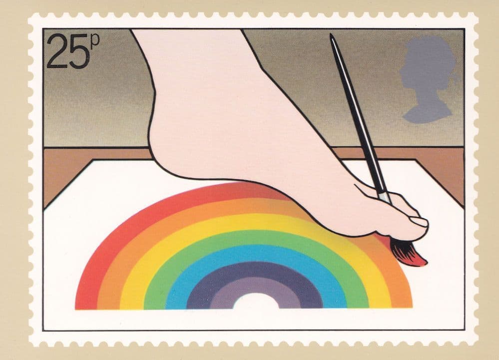 Disabled Foot Artist Drawing A Rainbow Royal Mail Postcard