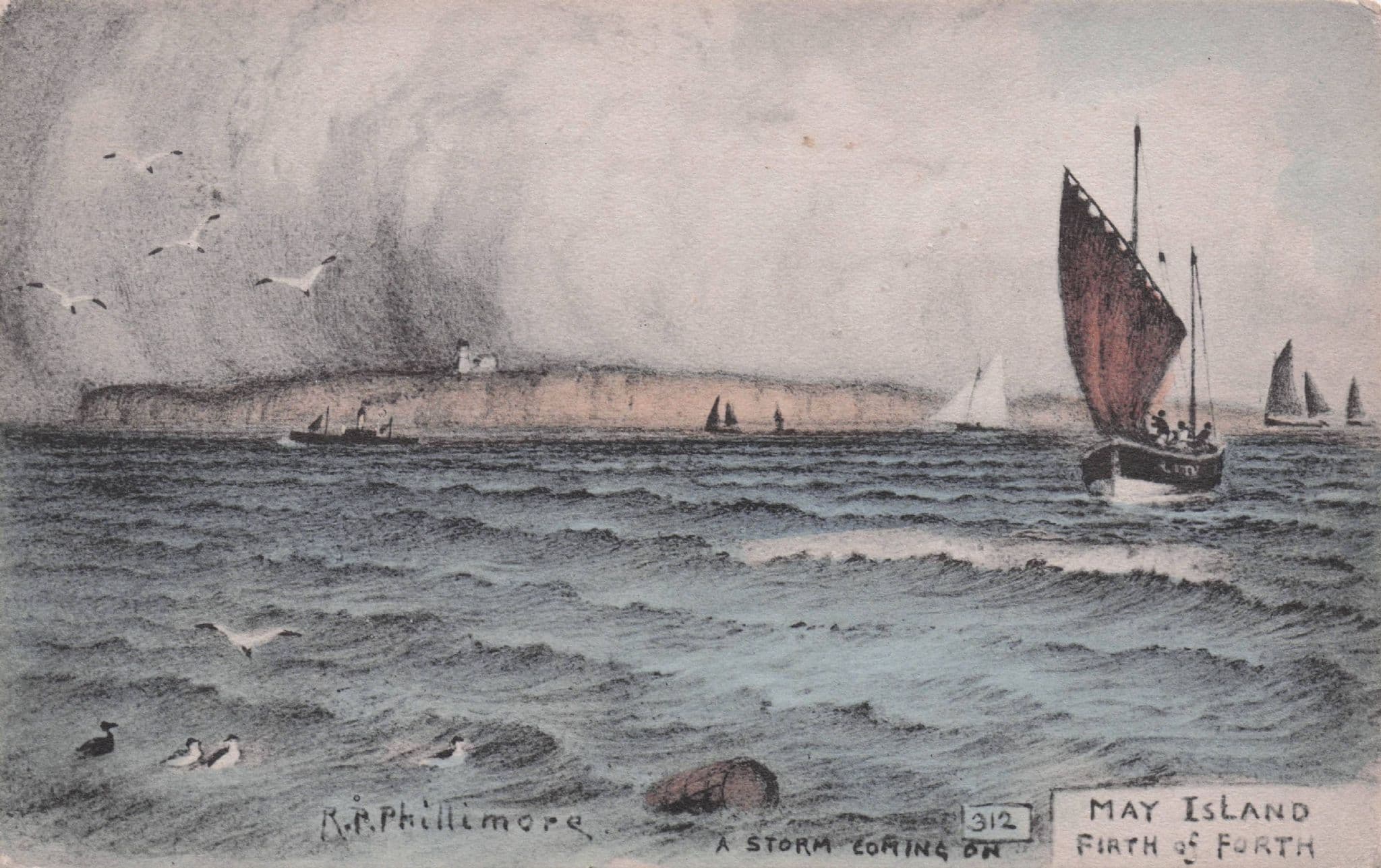 Disaster Storm May Island Boats Firth Of Forth Phillimore Old Postcard