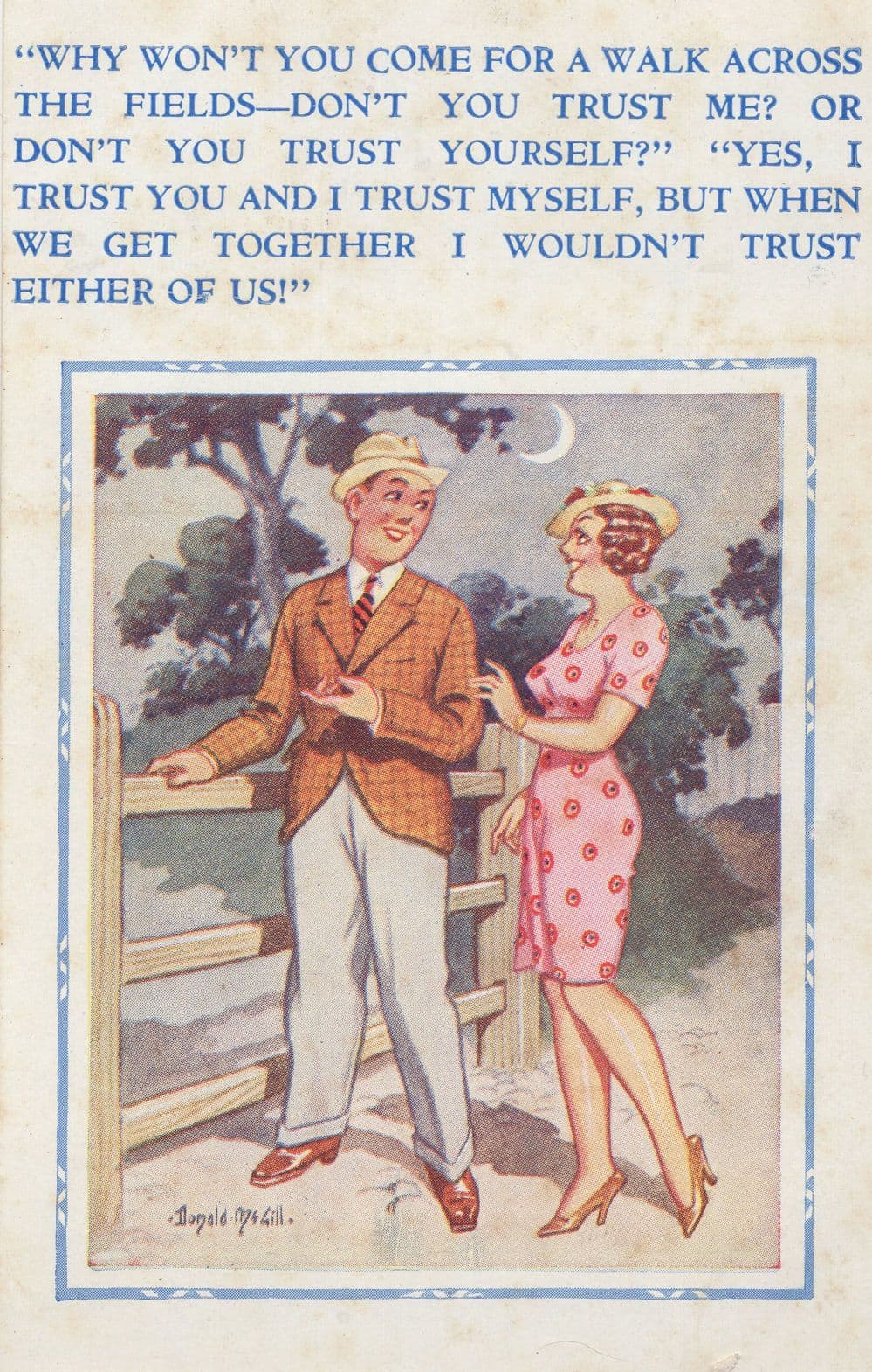 Do You Trust Me In Farmers Field Farming Man Comic Old Postcard