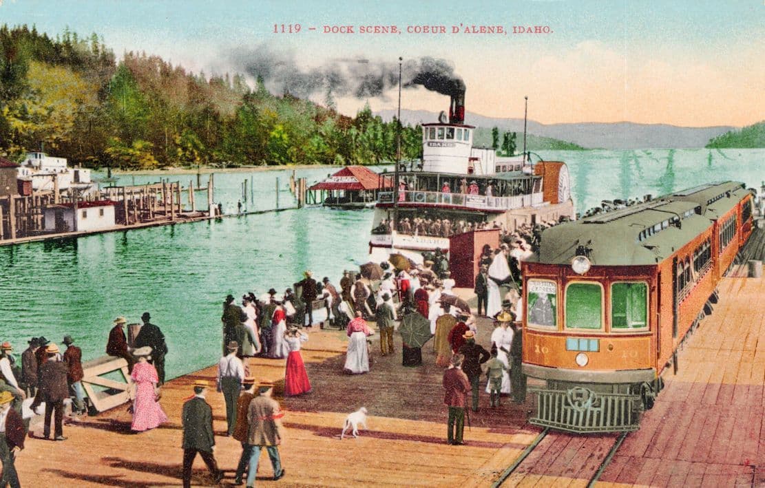 Dock Scene Idaho Harbour Coeur D'Alene USA Old Tram Postcard