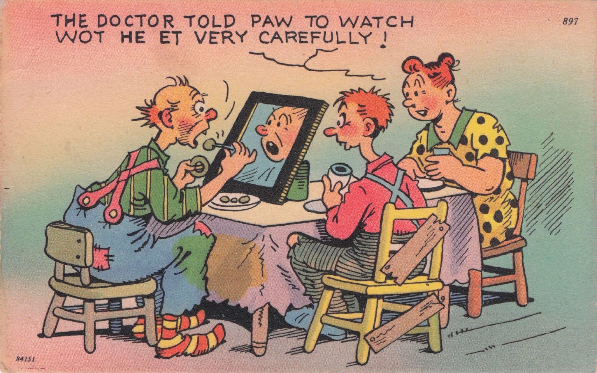 Doctor Poor Eating Bad Teeth Needs Dentist Old USA Comic Postcard