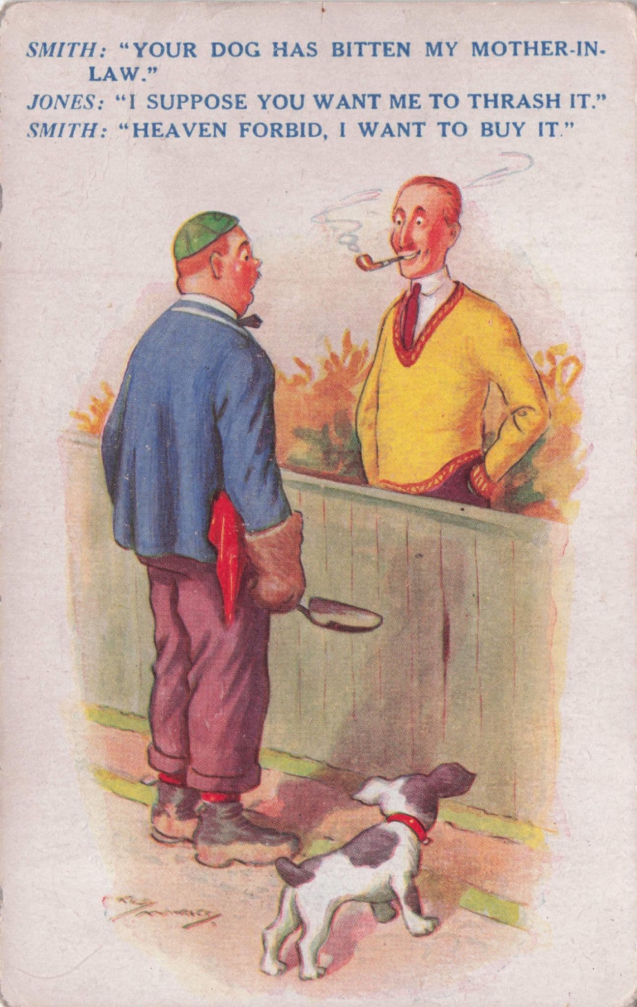 Dog Attacks Bites Mother In Law Man Is Delighted Old Comic Postcard