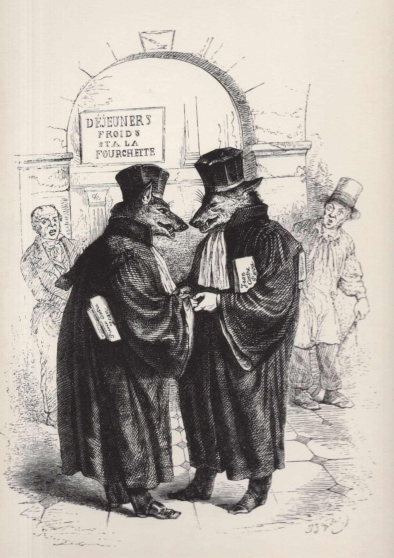 Dog Doesn't Eat Dog  JJ Grandville Victorian French Illustrator Art Postcard