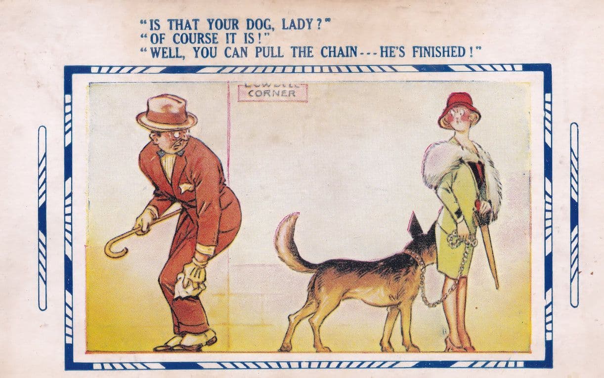 Dog Urinates On Man Antique Comic Dogs Humour Weeing Postcard
