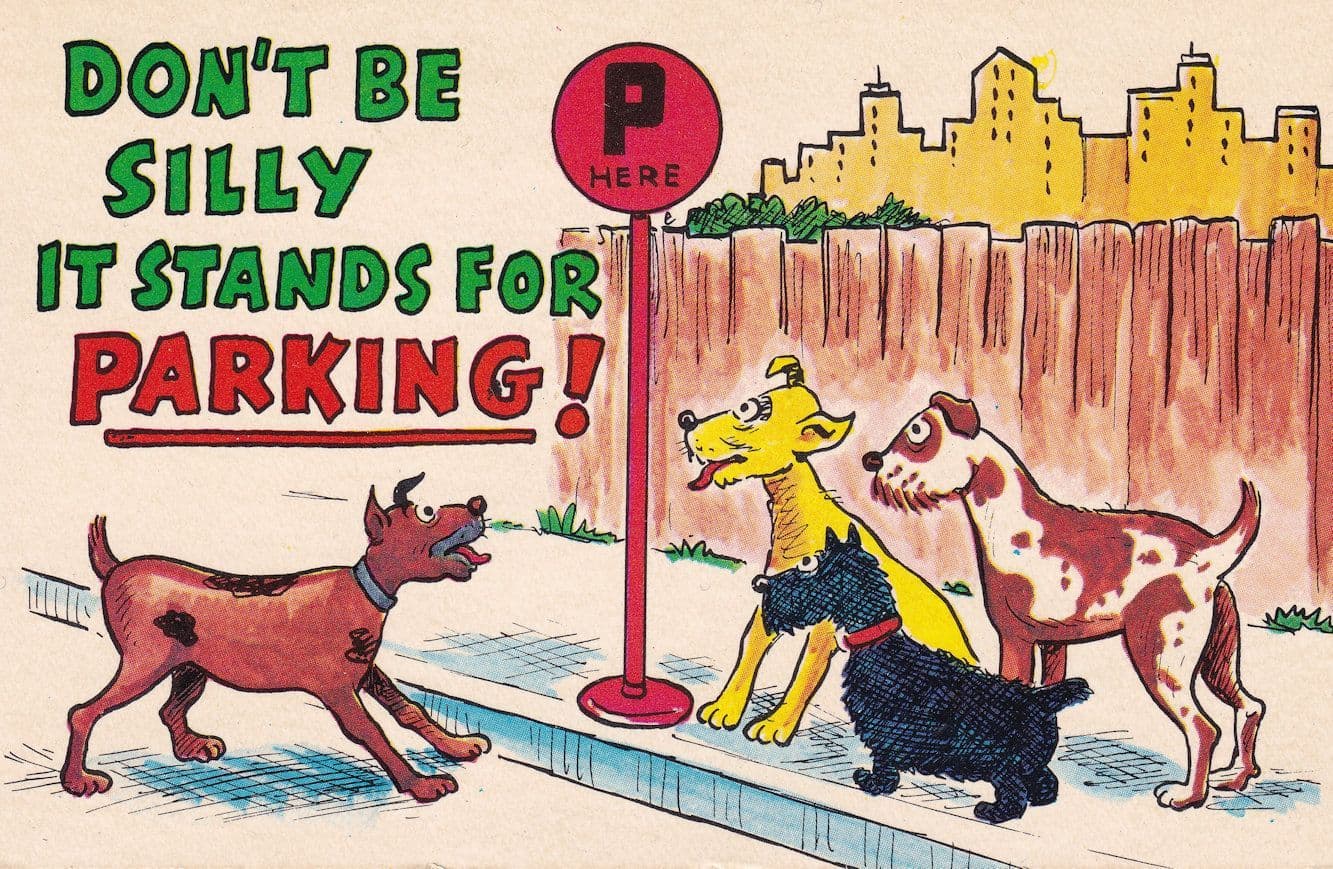 Dogs Car Park Parking Sign Comic Humour Postcard
