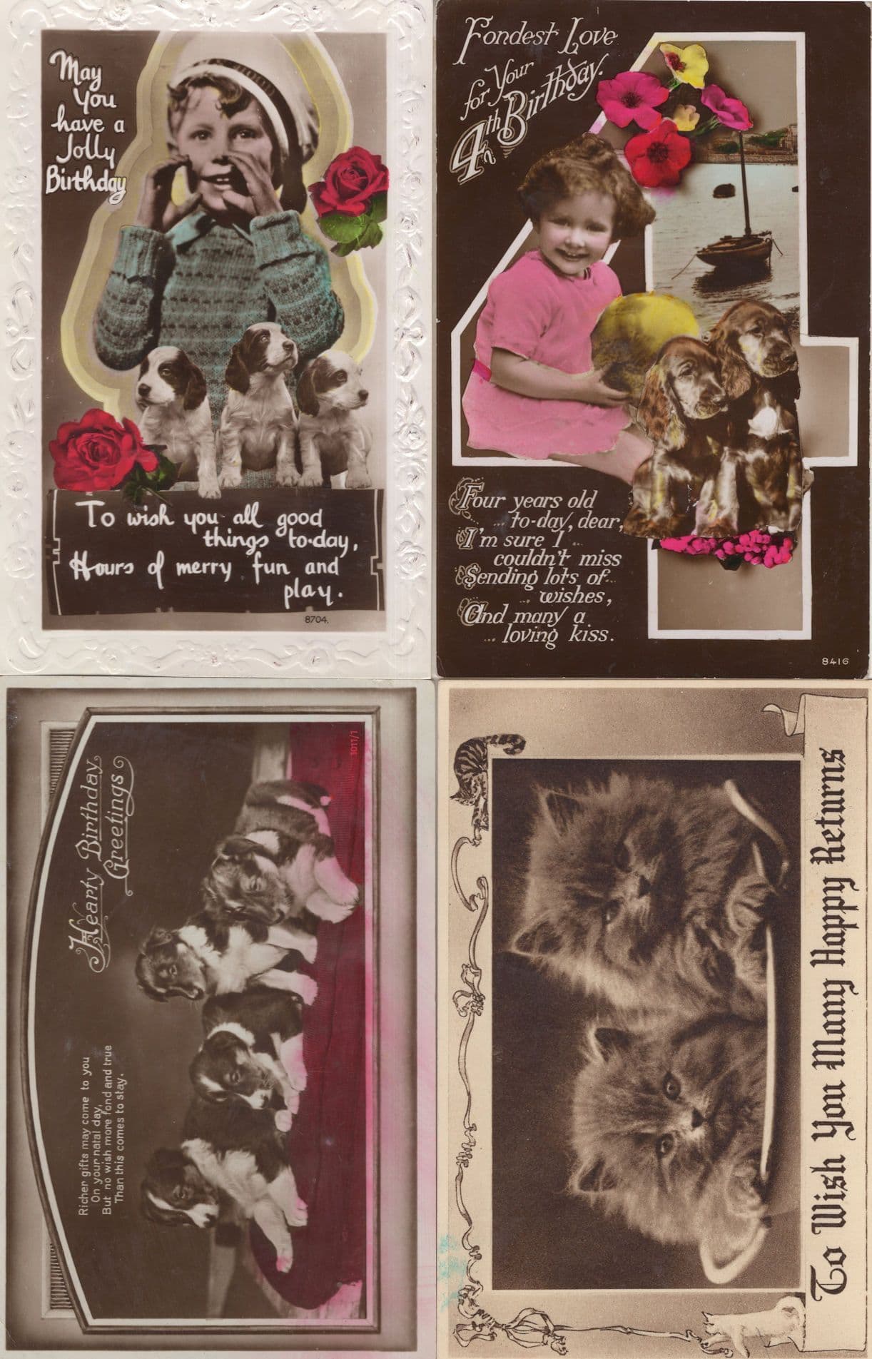 Dogs & Cats 4x Antique Greeting Incl RPC Postcard s