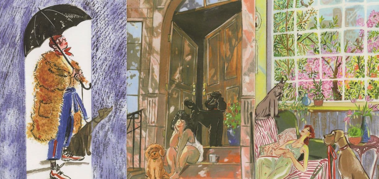 Dogs & Posh Lady Owners 3x Dog Painting Postcard s