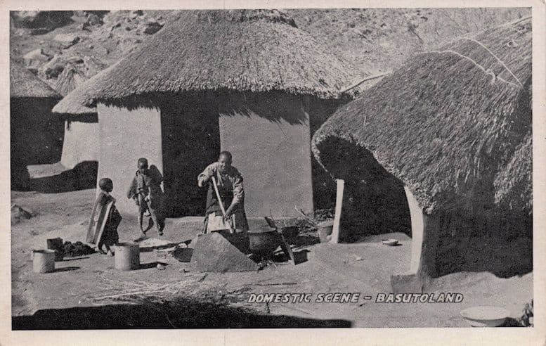 Domestic Scene at Basutoland African Cooking Old Real Photo Postcard