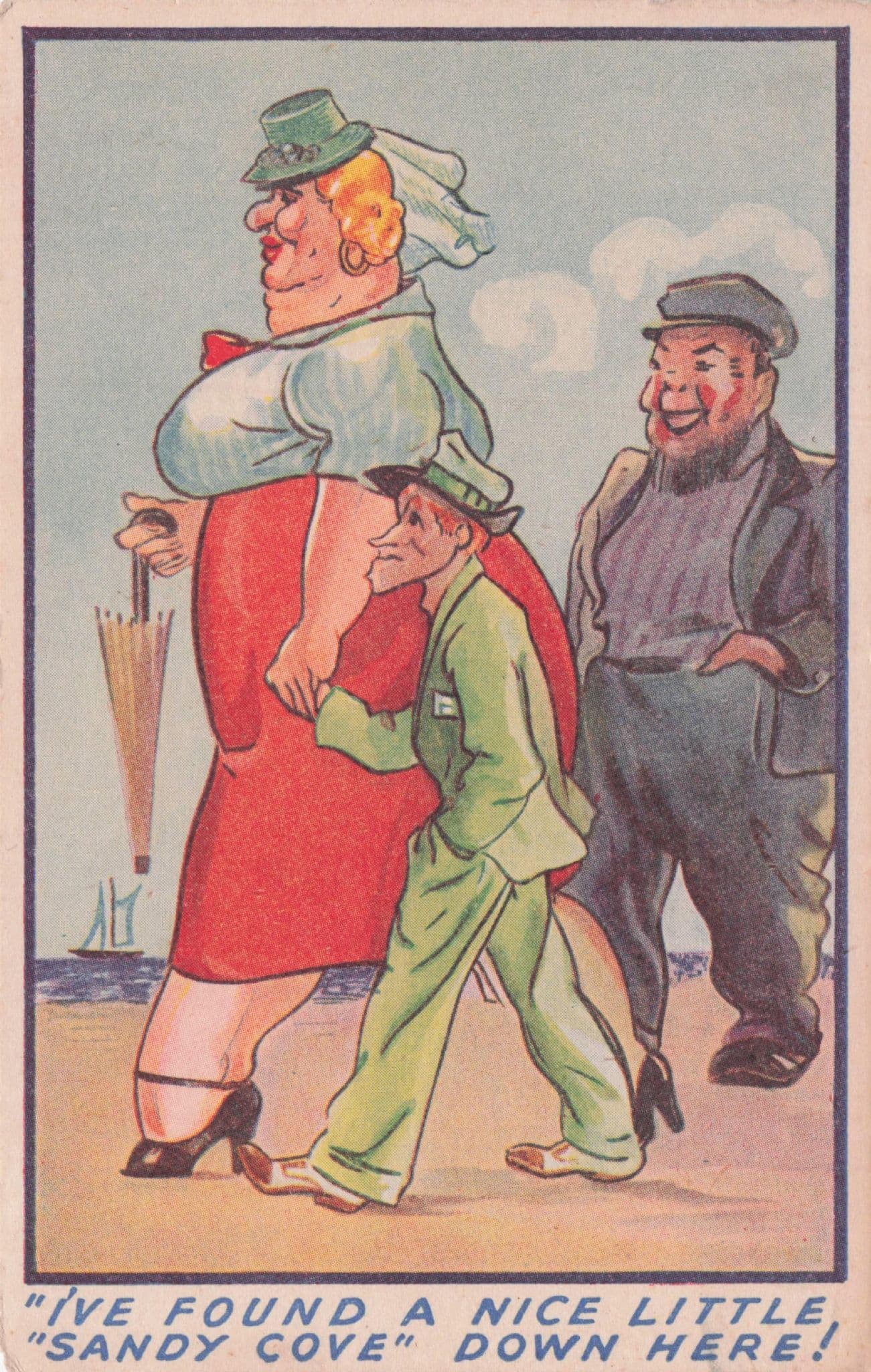 Dominant Lady Dwarf Man Under Giant Boobs Seaman RA Old Comic Postcard