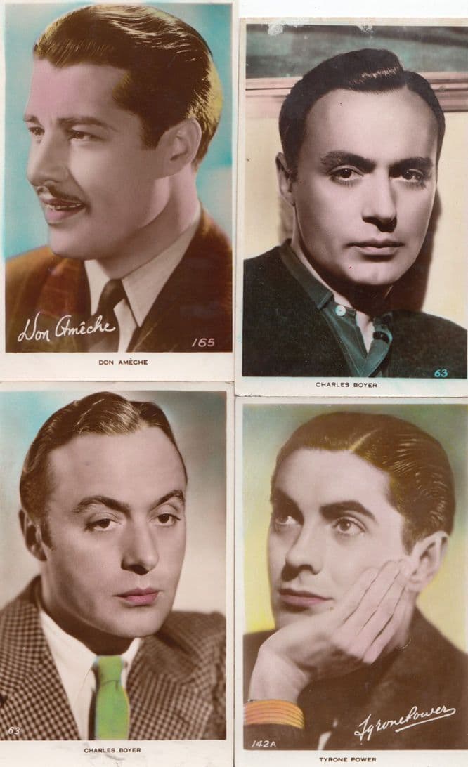 Don Ameche Tyrone Power Charles Boyer 4x Vintage Signed Postcard s
