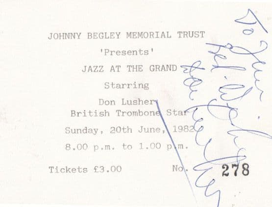 Don Lusher of The Ted Heath Band Trombone Player Hand Signed Concert Ephemera