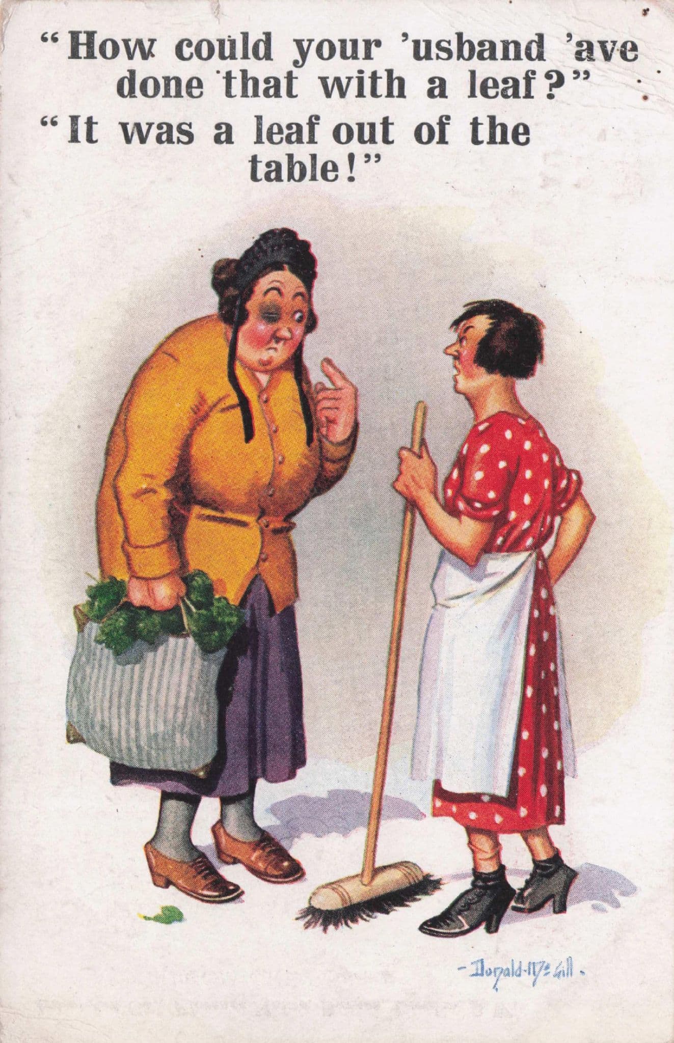 Donald McGill Domestic Violence Black Eye Lovers Argument Comic Postcard