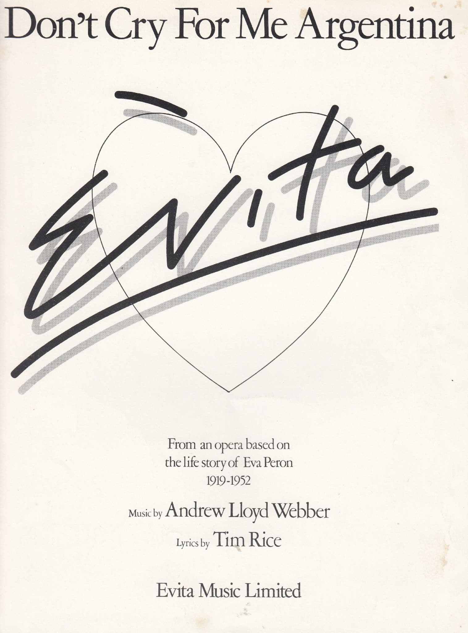 Dont Cry For Me Argentina Elkie Brooks 1970s Sheet Music