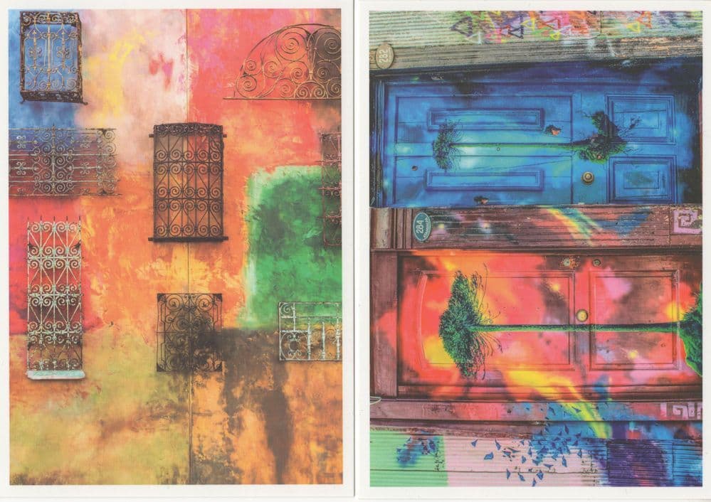 Doors & Windows Colour Explosion Artist Painting 2x German Postcard s