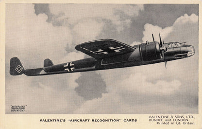 Dornier DO17P Bomber Valentines Aircraft Recognition Card Postcard