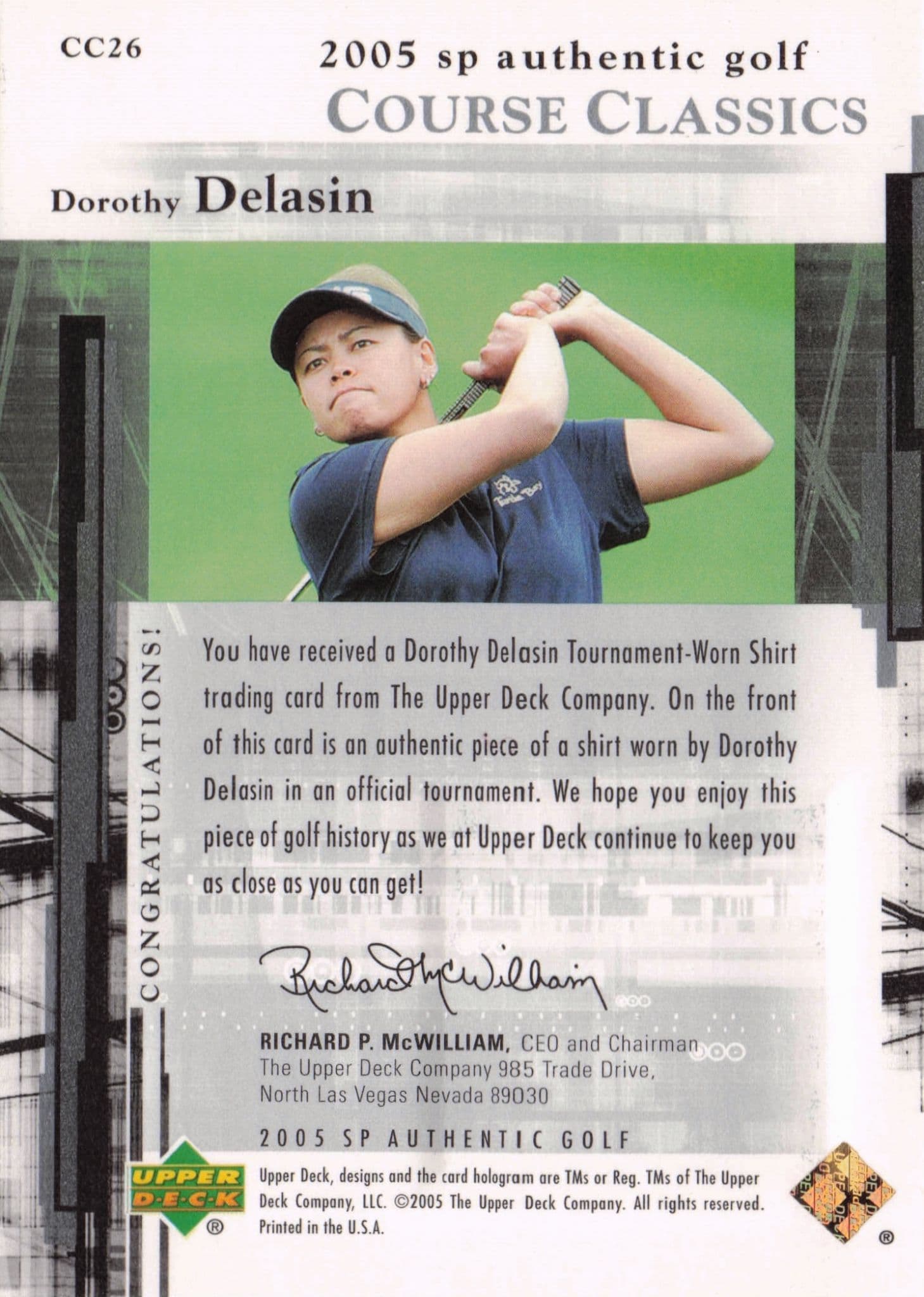 Dorothy Delasin Course Classics 2005 Golf SP Upper Deck Worn Shirt Card
